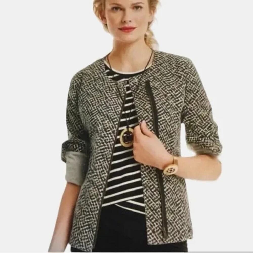 CAbi Black and White Tweed Open Blazer